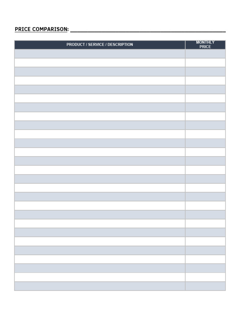 Monthly Price Comparison Guide | PDF