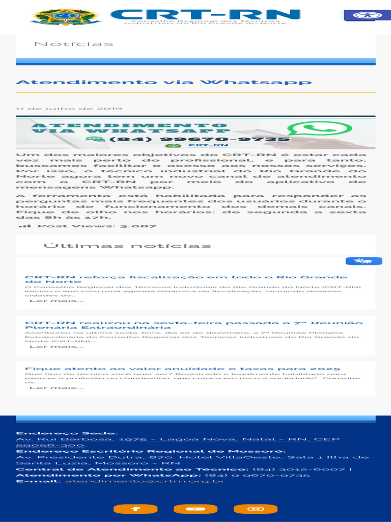 Atendimento CRT-RN agora pelo WhatsApp | PDF