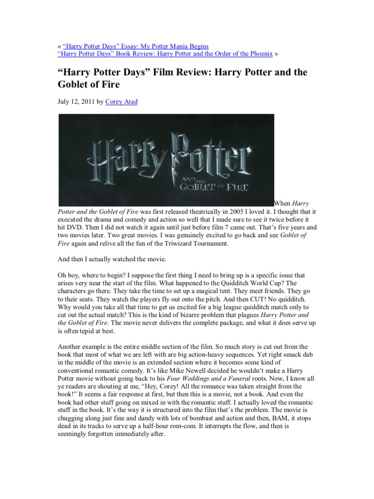 Harry Potter Days Film Review Harry Potter and The Goblet of Fire