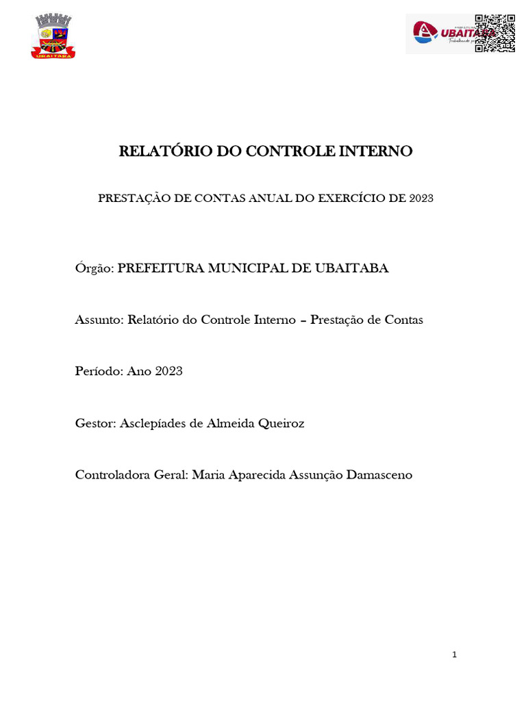 Relatório Anual de Controle Interno 2023 | PDF | Orçamento ...