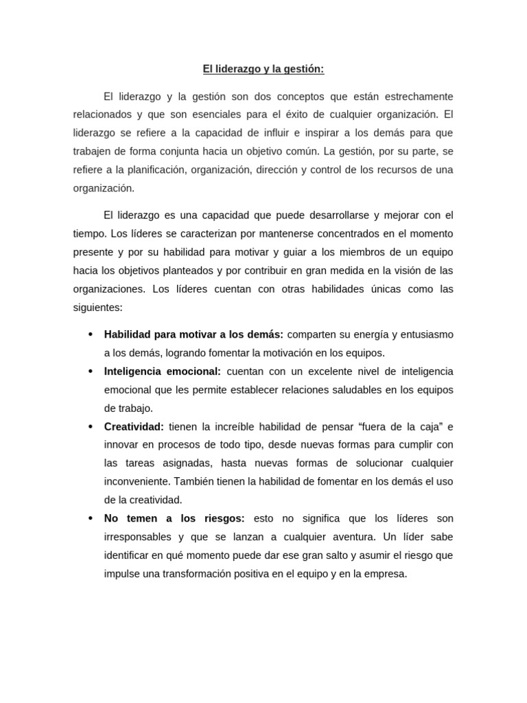 Liderazgo y Gestión: Claves del Éxito Organizacional | PDF | Liderazgo ...