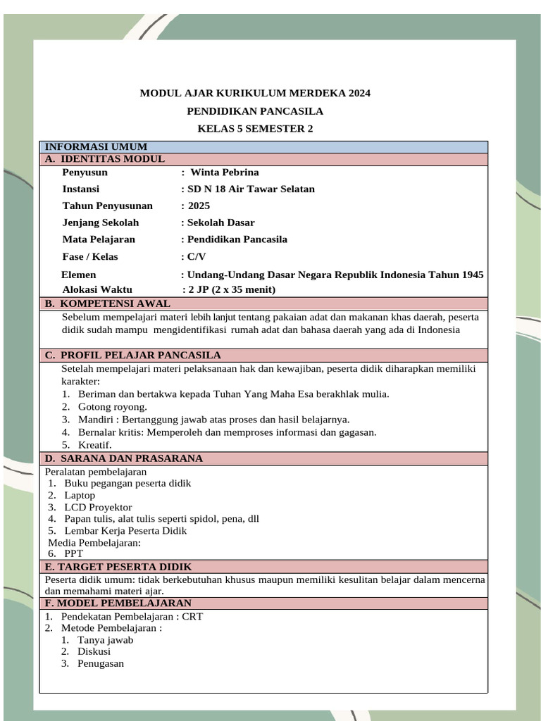 Modul Ajar Pancasila 1 | PDF