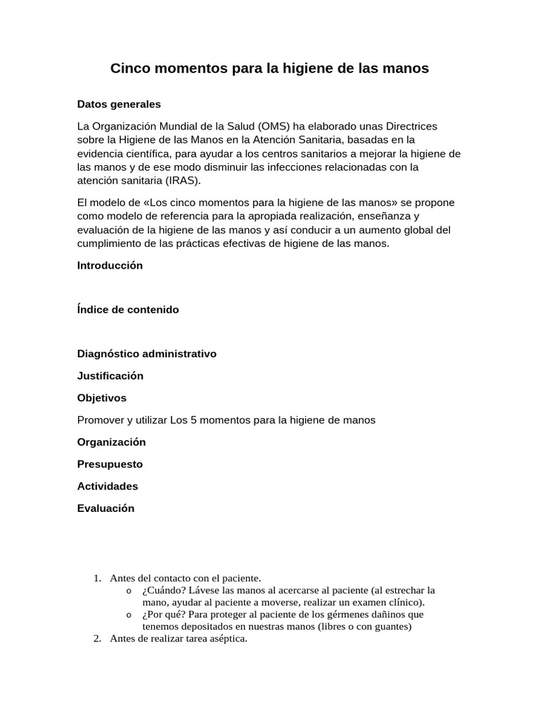 5 Momentos Clave para Higiene de Manos | PDF | Lavado de manos | Higiene