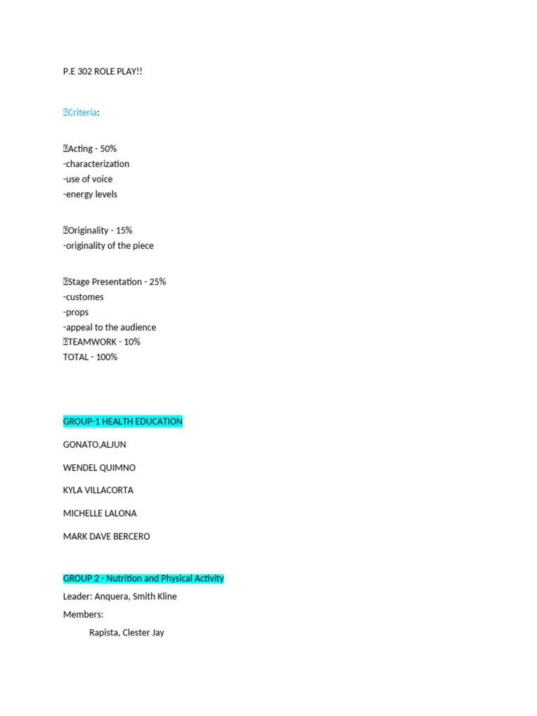 Student Role Play Performance Guide | PDF