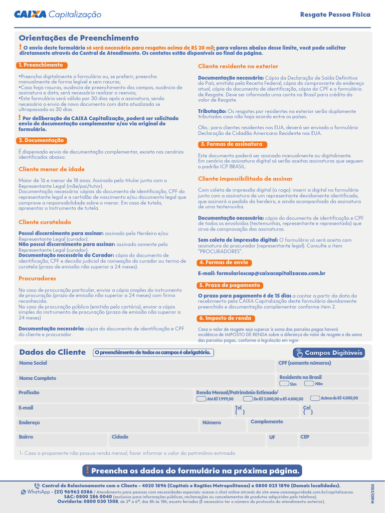 Instruções para Resgate de Capitalização | PDF