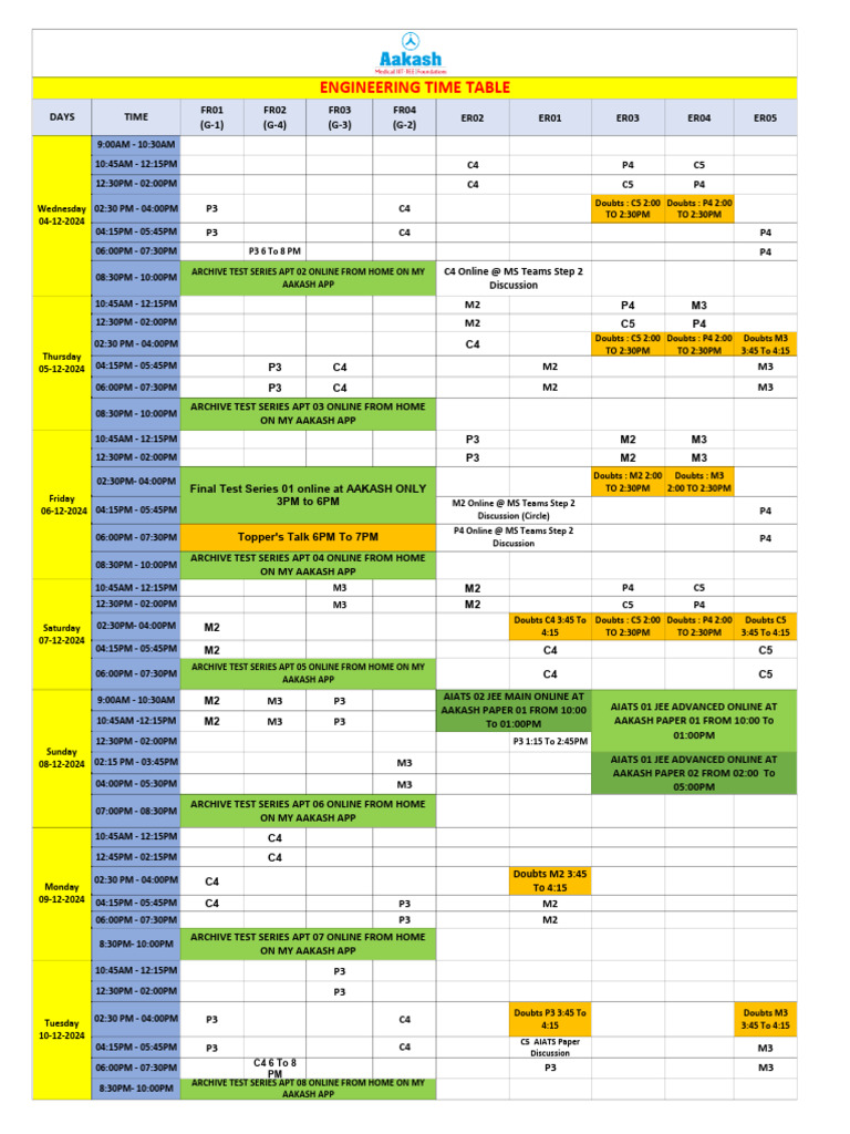 Engineering Test Schedule 2024 | PDF