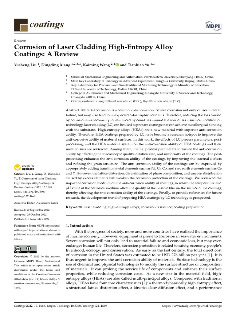 Corrosion of Laser Cladding High-Entropy Alloy | PDF | Corrosion ...