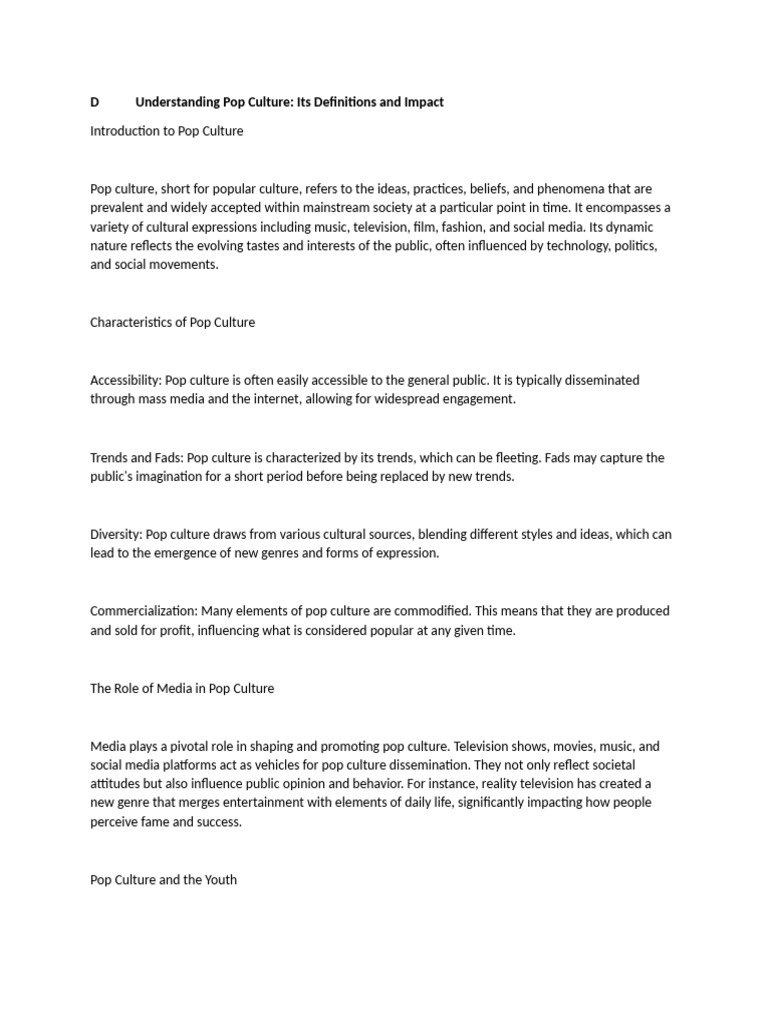 Impact and Characteristics of Pop Culture | PDF | Popular Culture ...