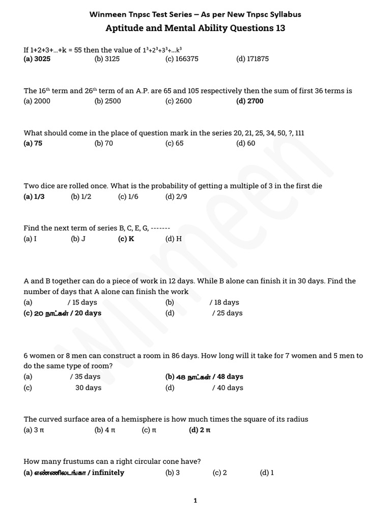 Aptitude and Mental Ability Questions 13 | PDF