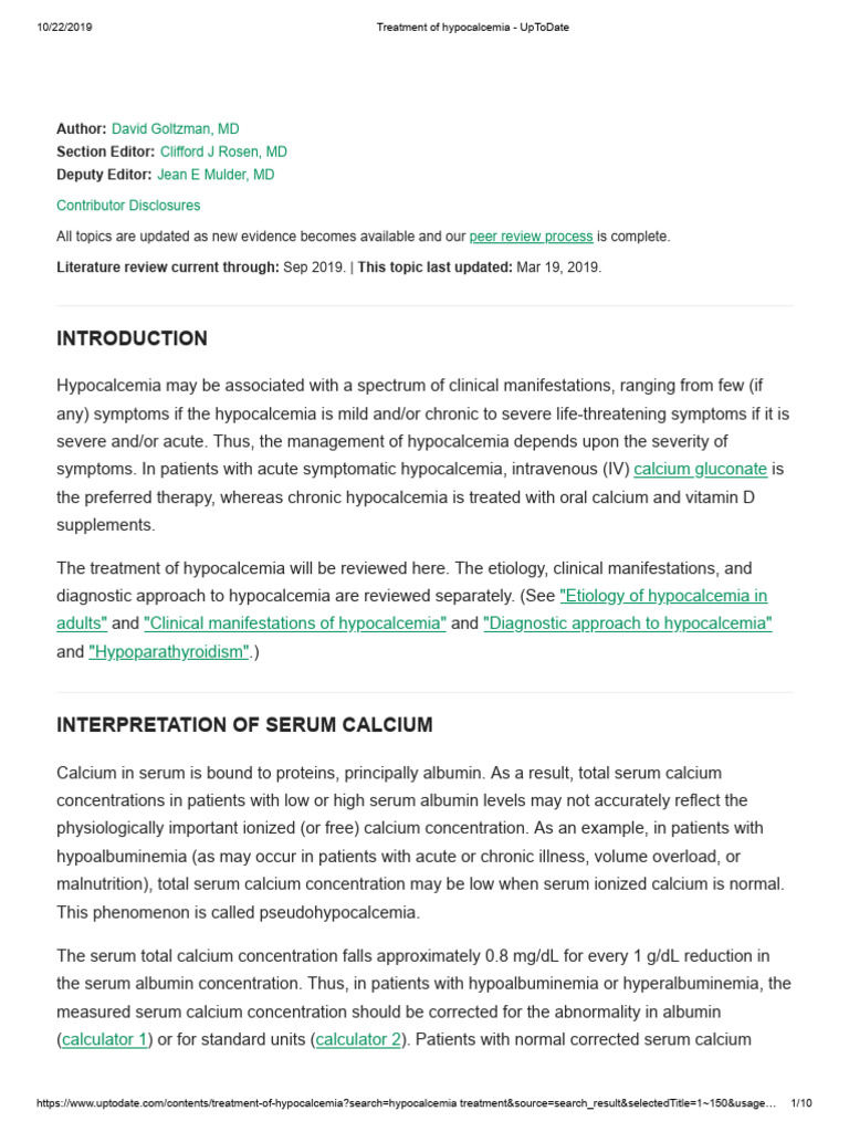 Hypocalcemia Treatment Guidelines | PDF | Vitamin D | Magnesium