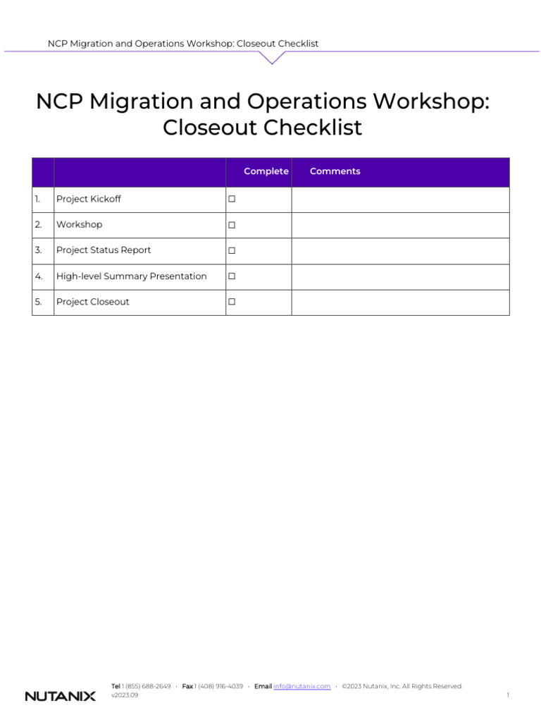 NCP Migration Workshop Closeout Checklist | PDF