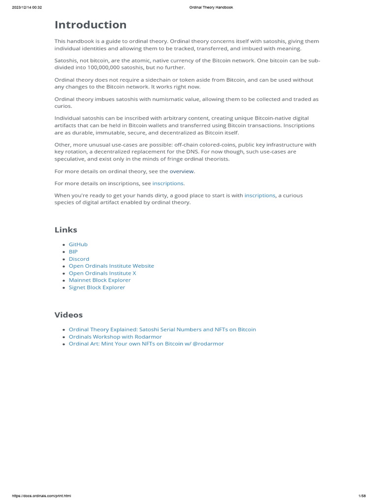 Ordinal Theory Handbook | PDF | Bitcoin | Computing