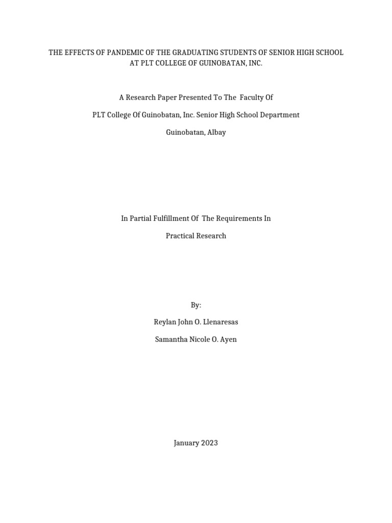 Impact of COVID-19 on Senior High Students | PDF | Questionnaire | Learning