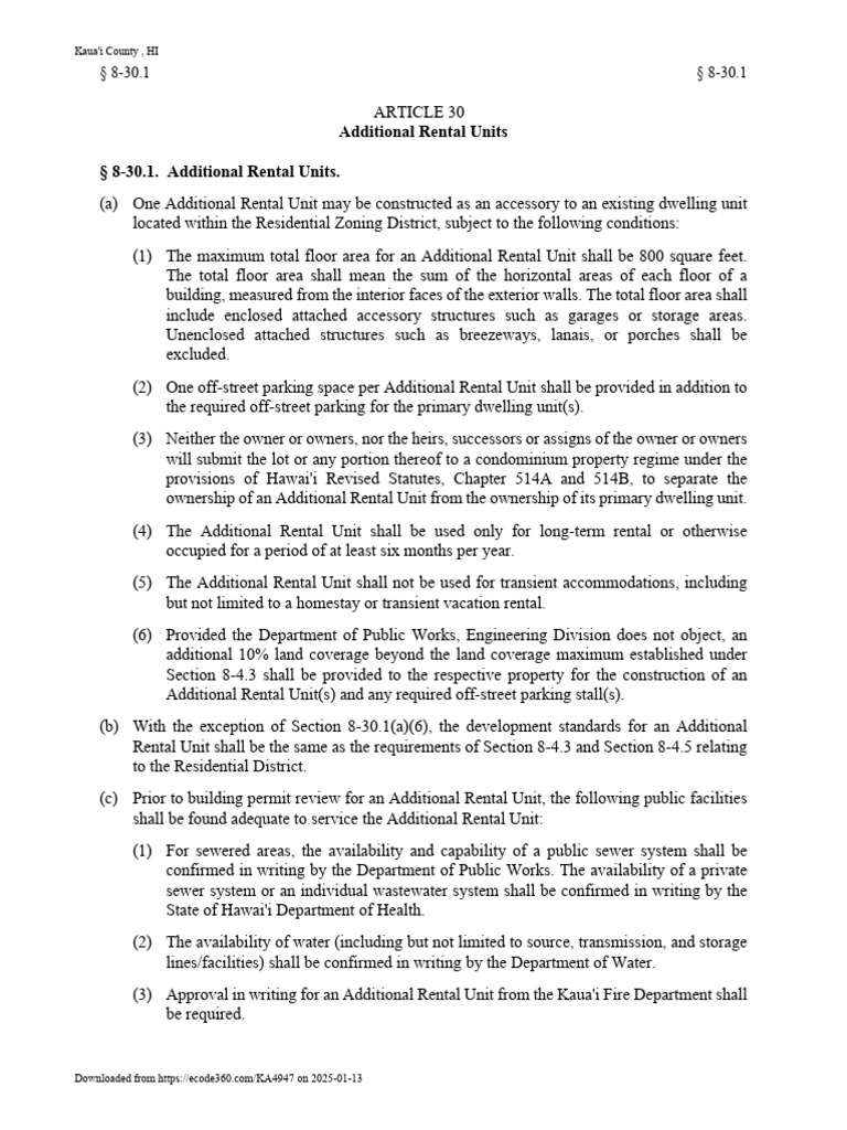 Kaua'i Additional Rental Unit Guidelines | PDF | Federal Preemption ...