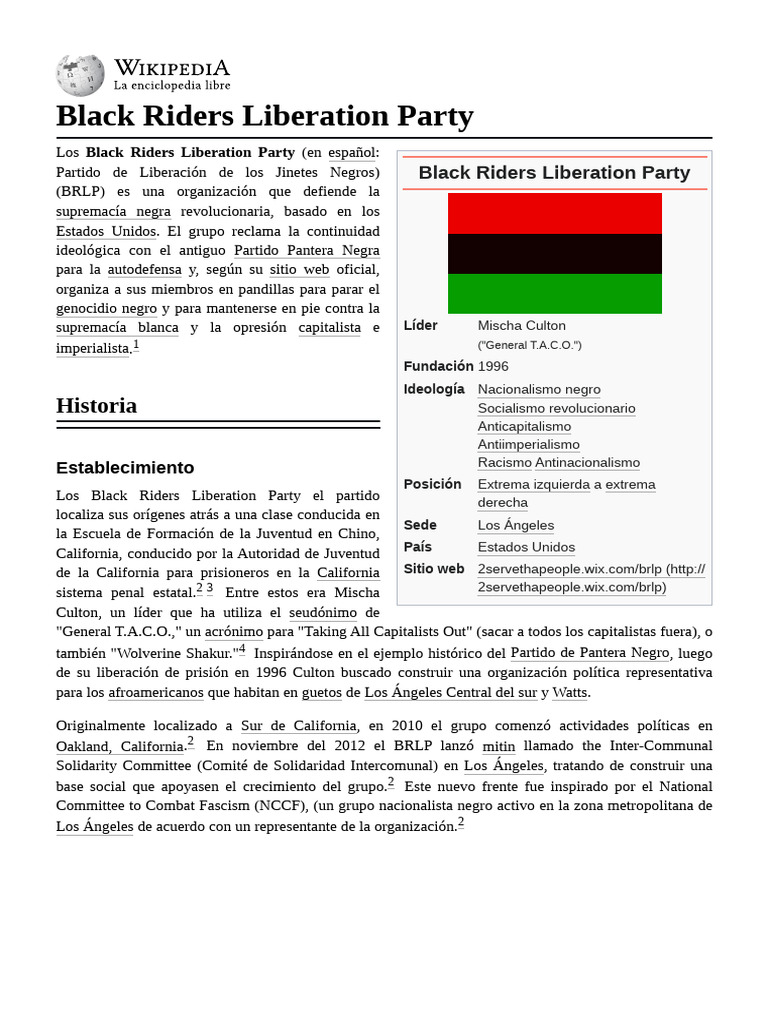 Black Riders Liberation Party: Ideología y Orígenes | PDF | Política y ...