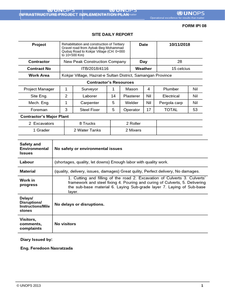 Unops Daily Report | PDF | Engineering