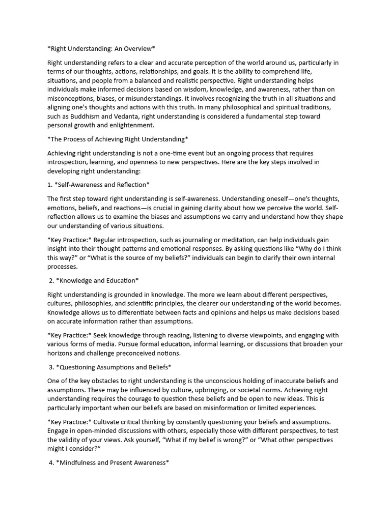 Achieving Right Understanding Explained | PDF | Knowledge | Self Concept