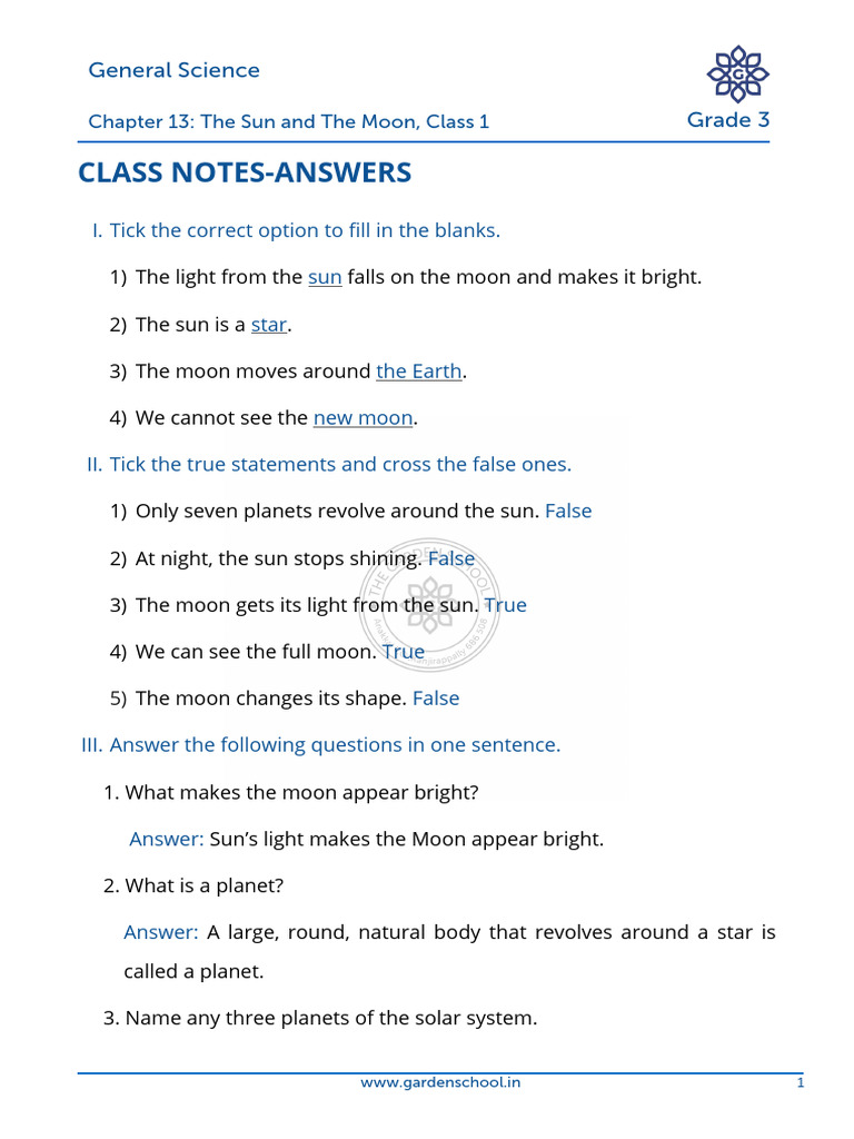 AK CN Grade+3 General+Science Chapter+13 Class+1 v02 | PDF | Planets | Sun
