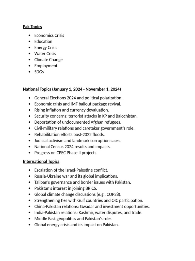 Key Issues in Pakistan: 2024 Overview | PDF
