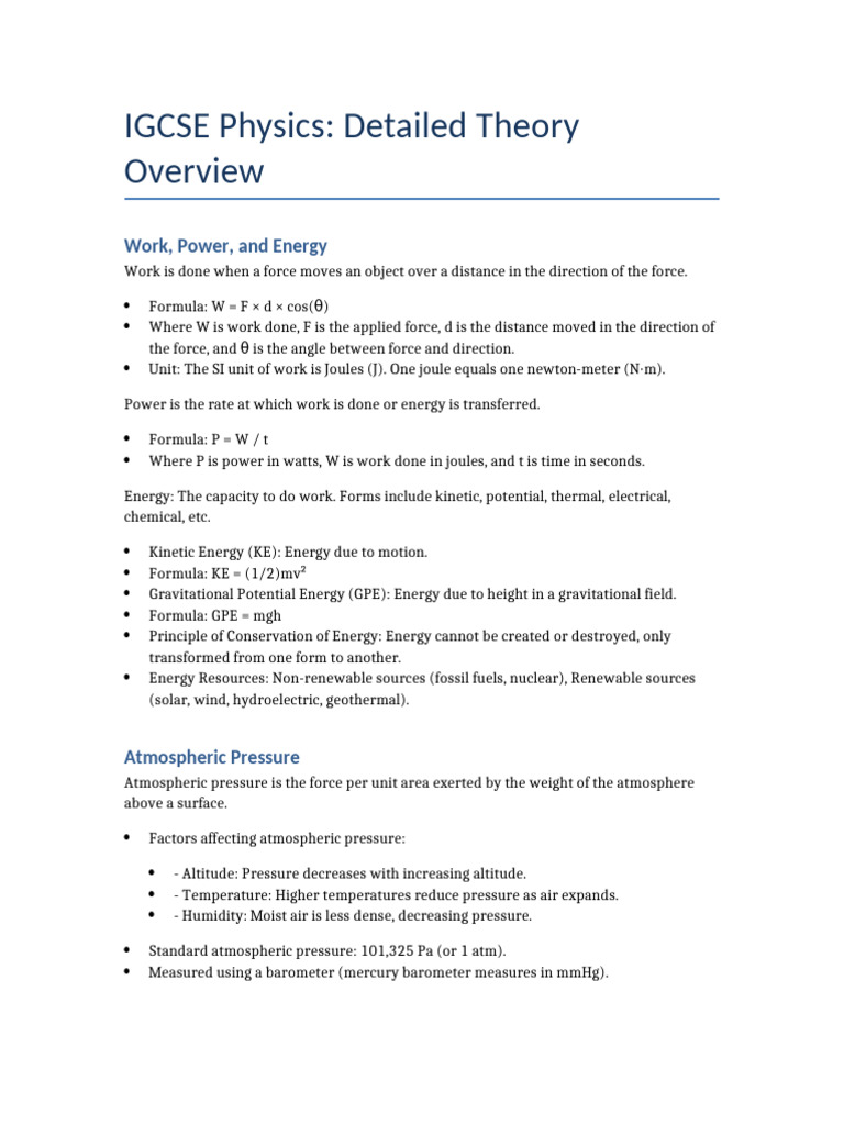 IGCSE Physics Theory Document | PDF | Gases | Temperature
