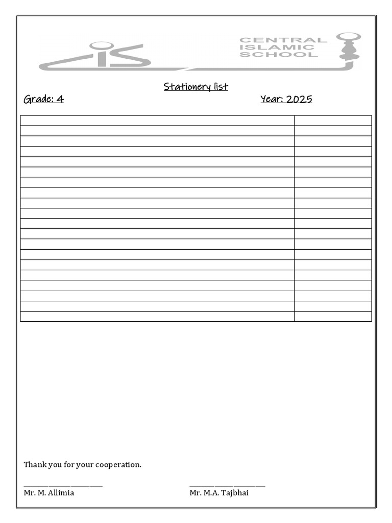 2025 School Stationery Lists | PDF | Stationery | Writing Implements