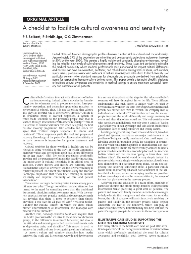 Cultural Sensitivity Checklist for Healthcare | PDF | Nonverbal ...