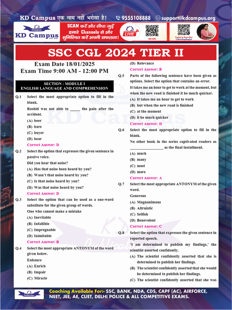 SSC CGL 2024 Tier II English Exam Guide | PDF | Algae | Plants