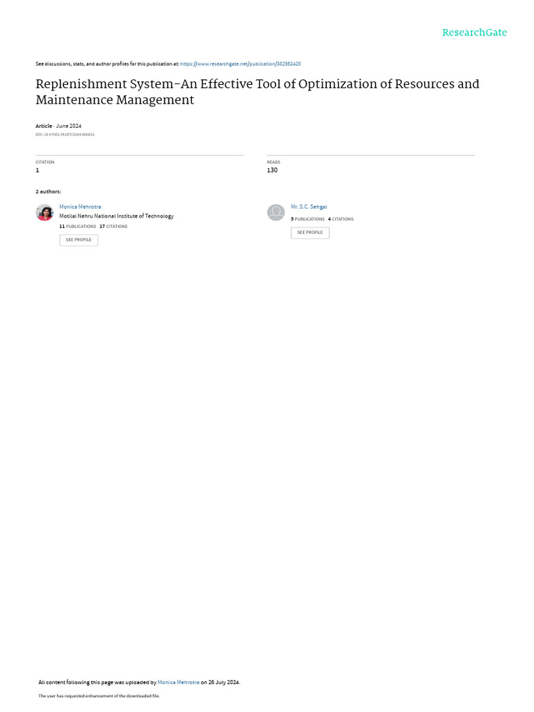 Replenishment Systems for Resource Optimization | PDF | Inventory ...