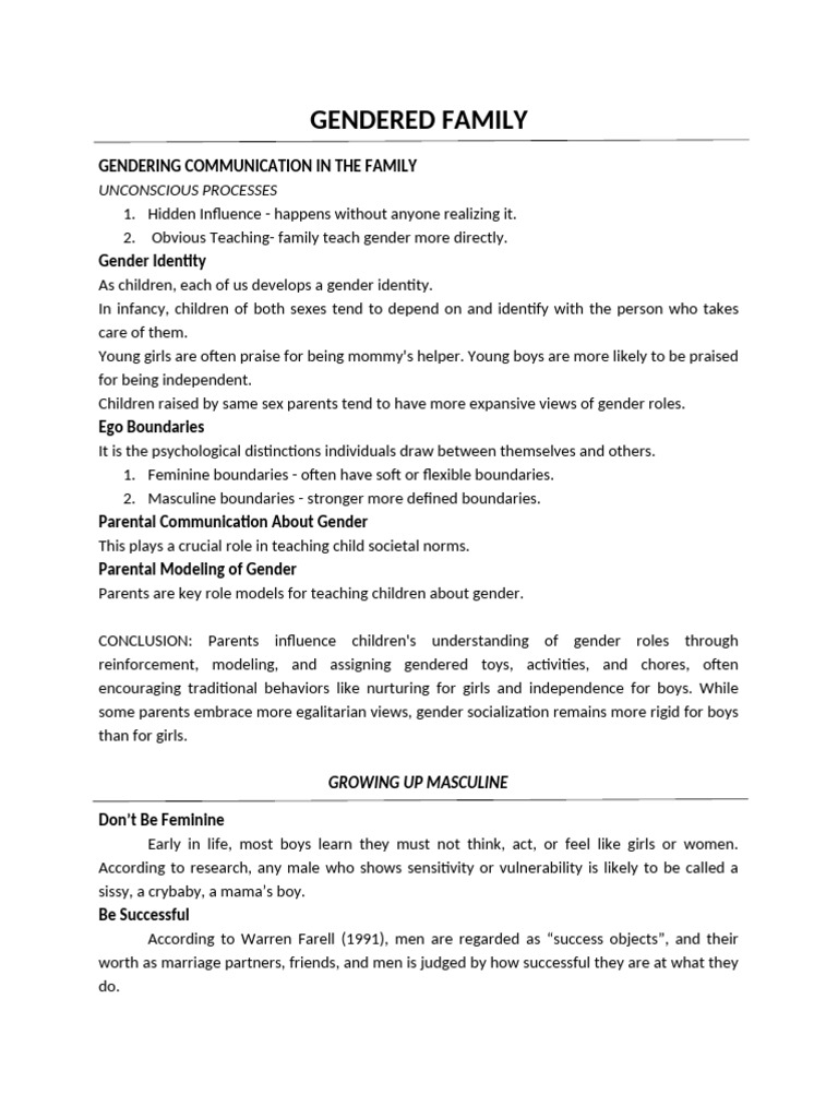 Gender Roles And Socialization In Families Pdf Gender Gender Studies