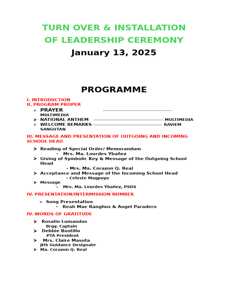 Leadership Ceremony Installation Program | PDF