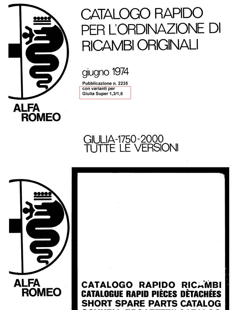 65308325 ALFA ROMEO GIULIA Pagine Catalogo Ricambi Alfa 1974
