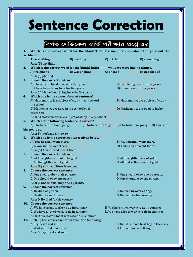 English Sentence Correction Quiz | PDF | Linguistics