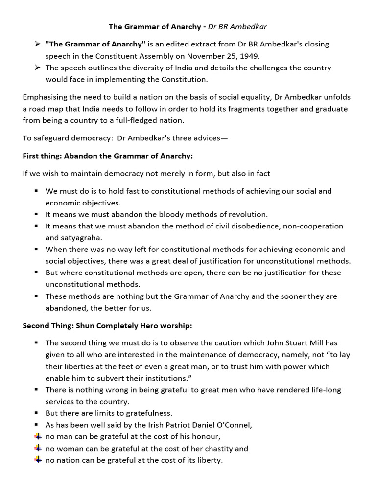 Ambedkar's Grammar of Anarchy Explained | PDF | Democracy | Political ...
