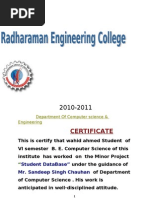 Certificate: Student Database" Mr. Sandeep Singh Chauhan