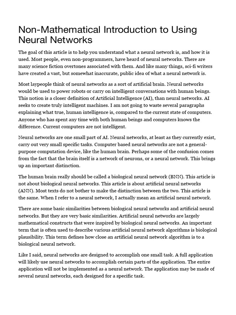 Non-Mathematical Introduction To Using Neural Networks - Heaton ...