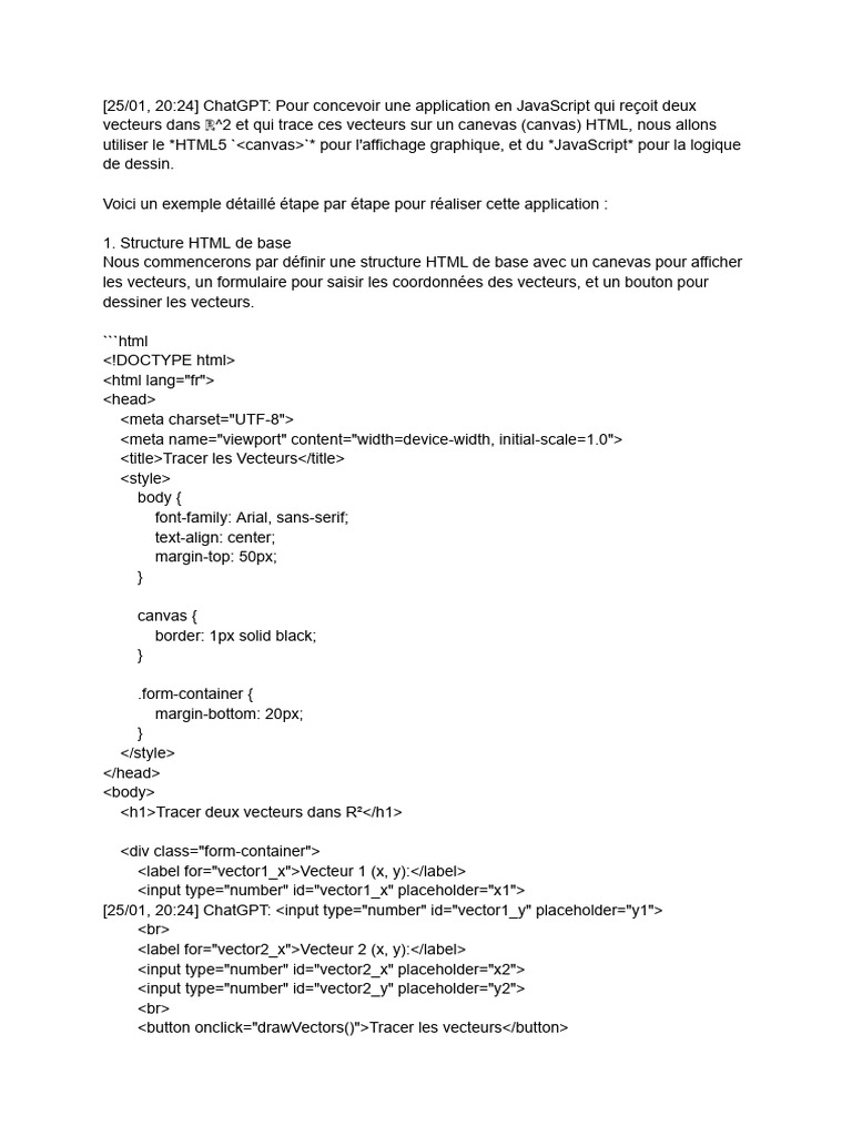 Tracer des vecteurs en JavaScript HTML5 | PDF | Html | JavaScript