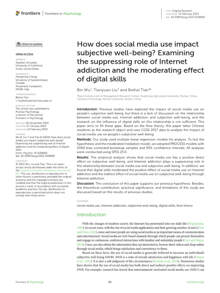 Social Media Use and Well-Being Insights | PDF | Flow (Psychology ...