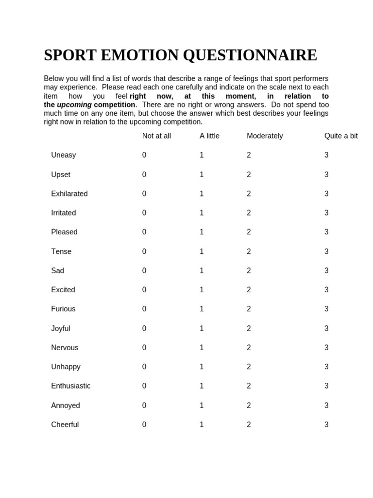 Sport Emotion Questionnaire Scoring Guide | PDF | Behavioural Sciences ...