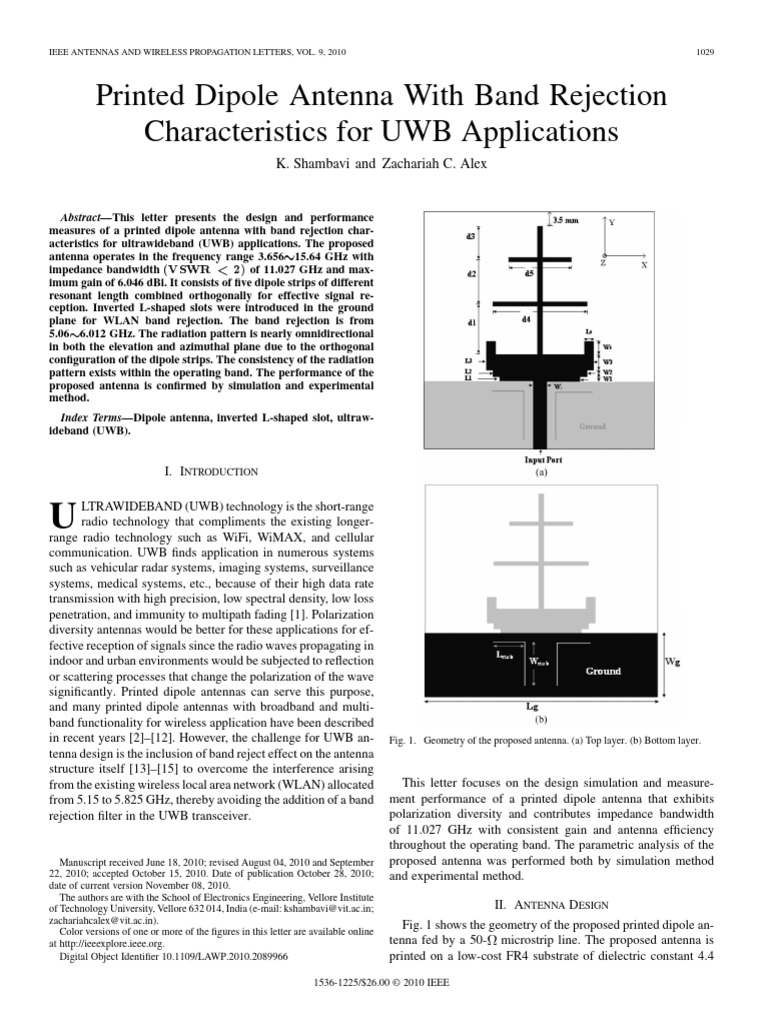 Dipole Antenna Band Rejection UWB | PDF | Antenna (Radio) | Ultra Wideband