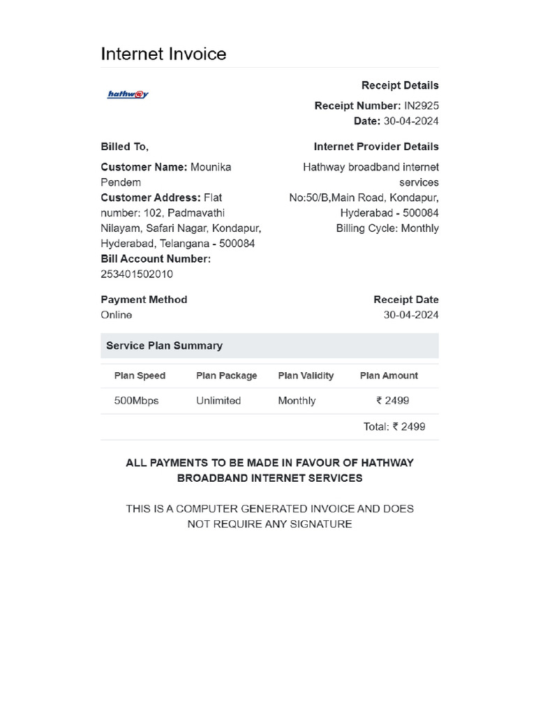 Internet Invoice | PDF