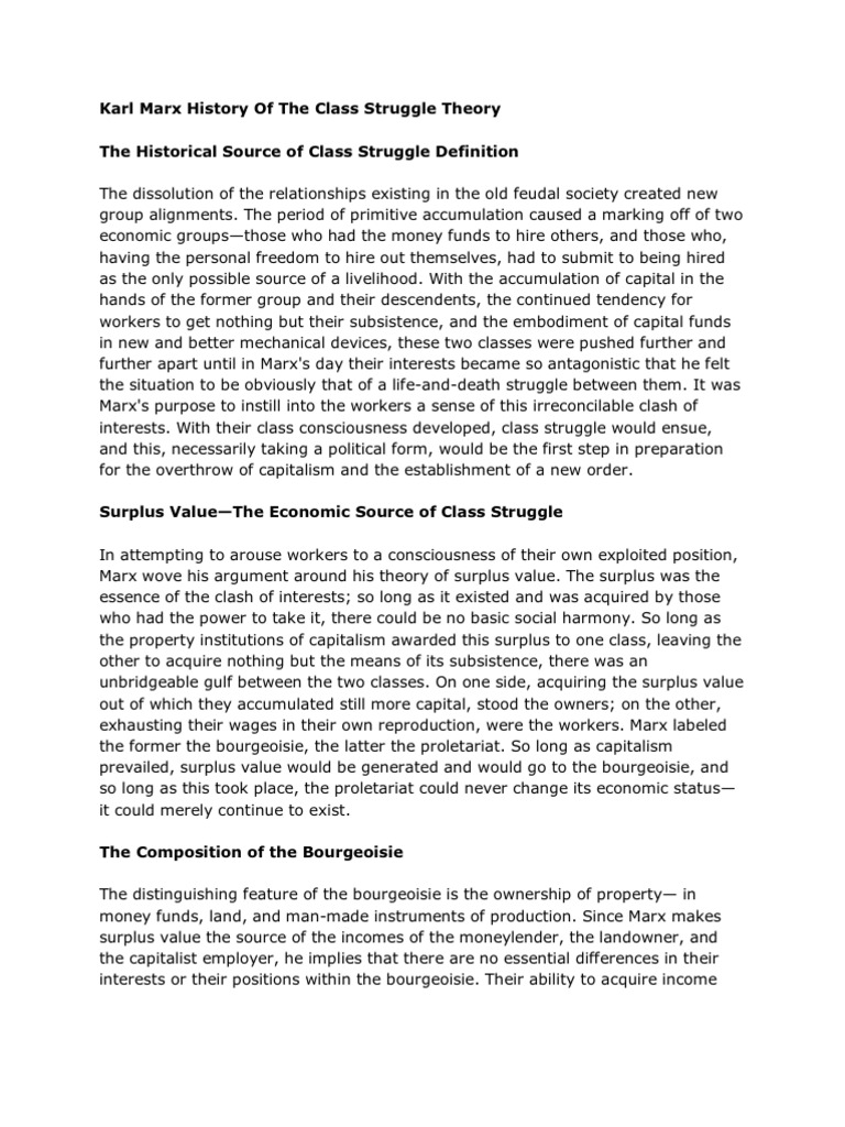 Karl Marx History of the Class Struggle Theory  