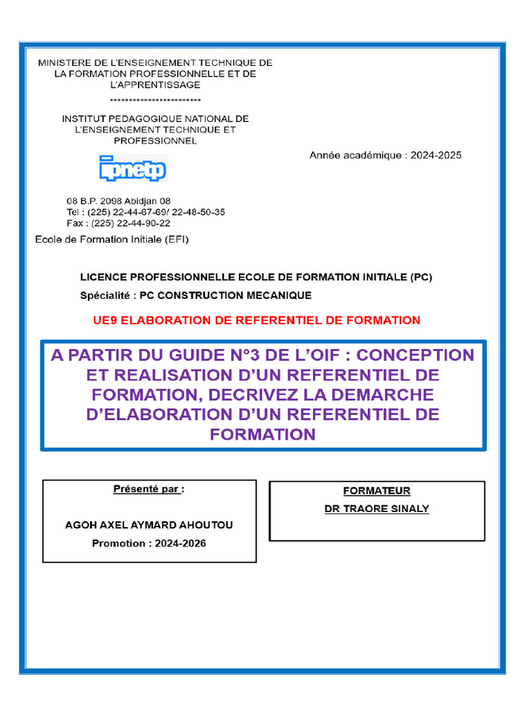 Élaboration d'un Référentiel de Formation | PDF | Pédagogie | Apprentissage