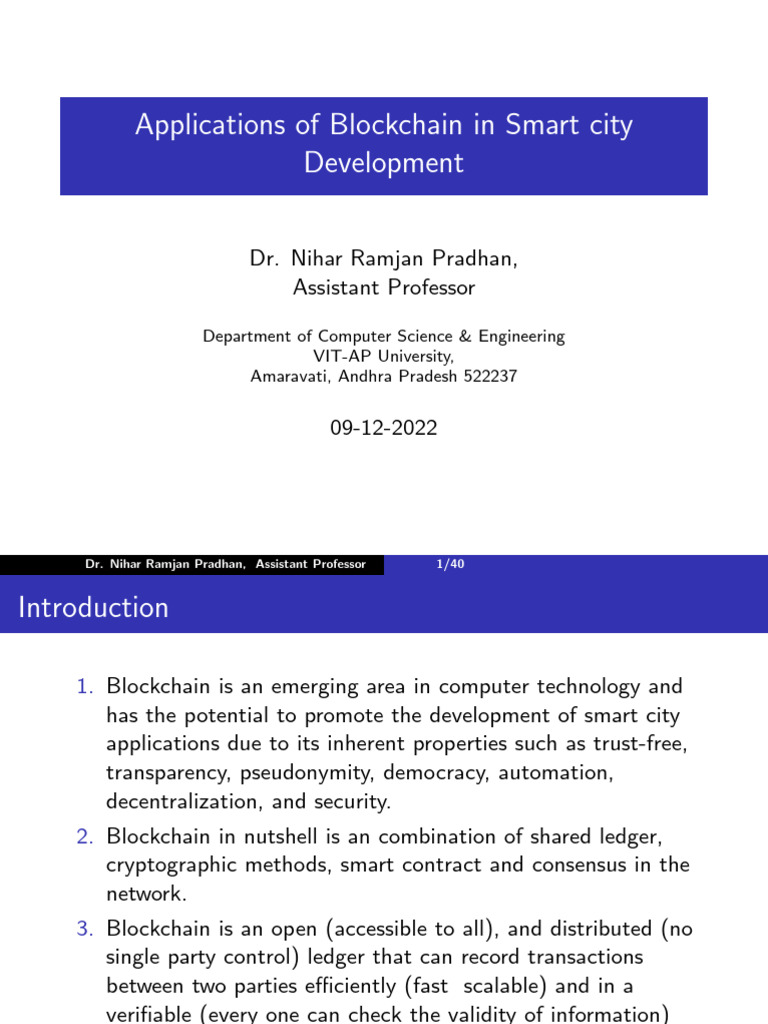 Blockchain Applications in Smart Cities | PDF | Computing | Distributed ...