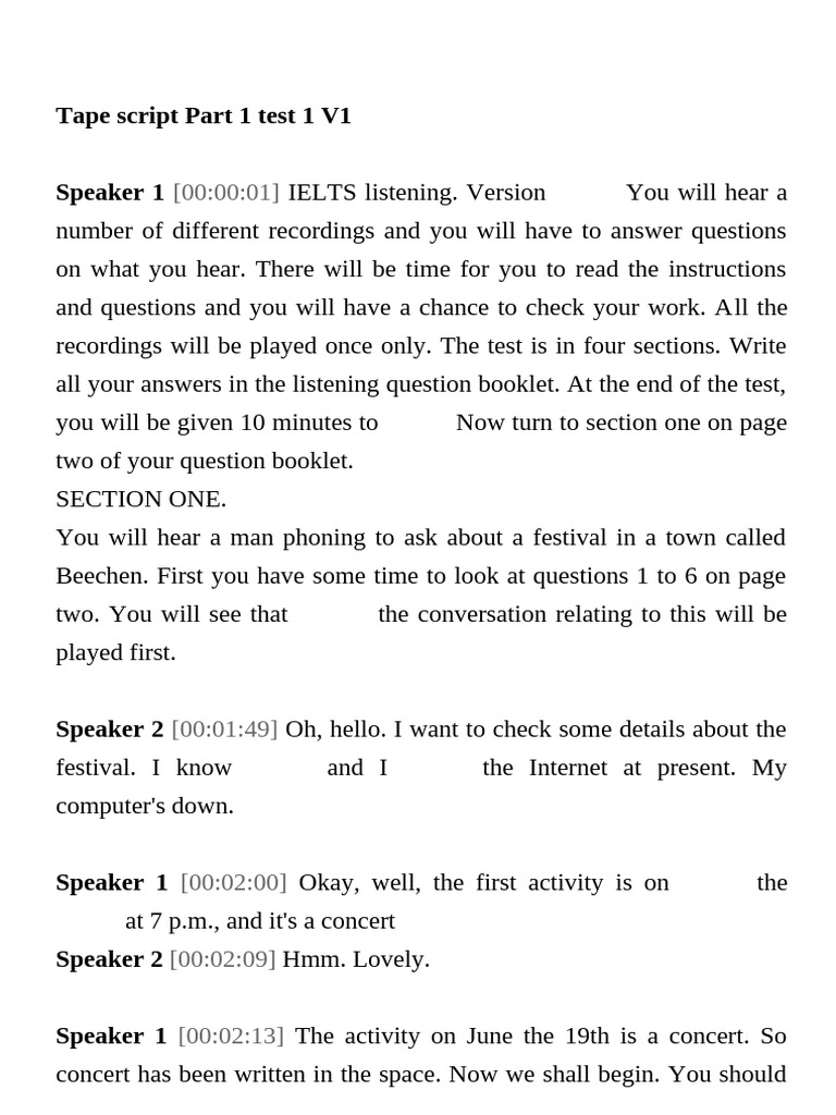 Beechen Festival IELTS Listening Guide | PDF