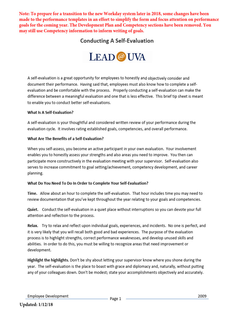 Conducting A Self Evaluation | PDF | Goal | Evaluation