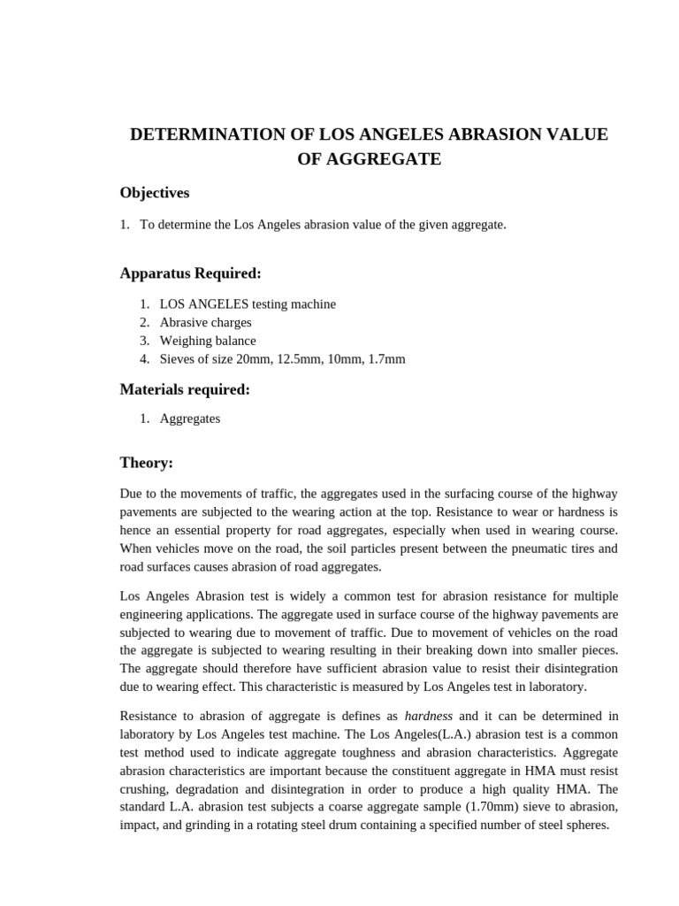 Determination of Los Angeles Abrasion Value of Aggregate | PDF | Wear ...