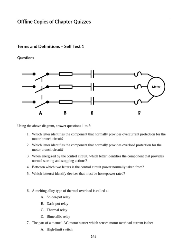 Motor Control Chapter 1 Self Test | PDF | Relay | Fuse (Electrical)