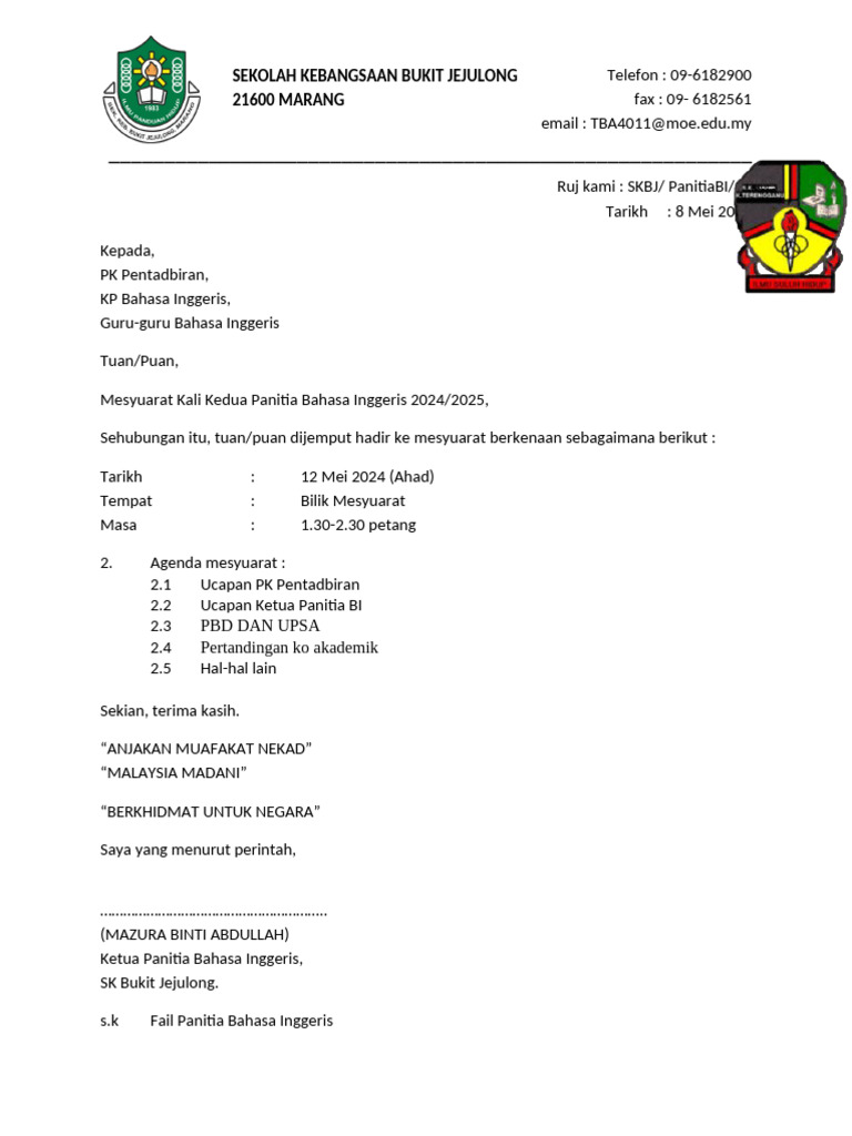 Surat Panggilan BI 2024 KE 2 | PDF