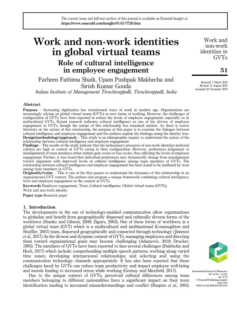 Cultural Intelligence in Global Virtual Teams | PDF | Ethnography ...