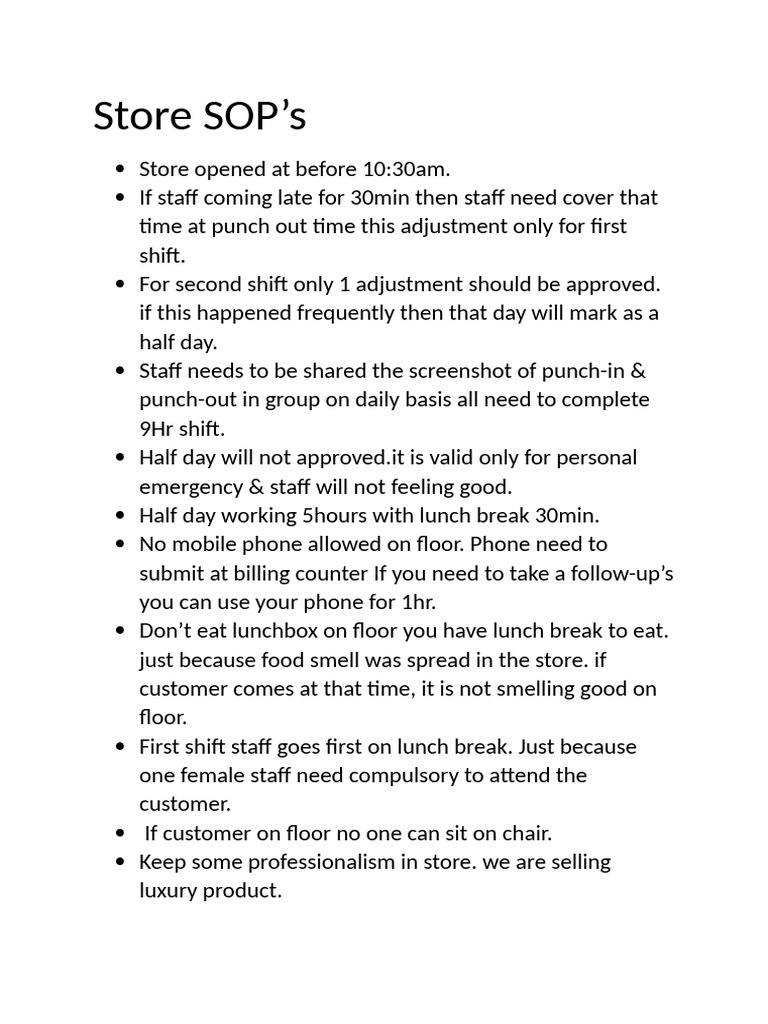 Store Operations Standard Procedures | PDF